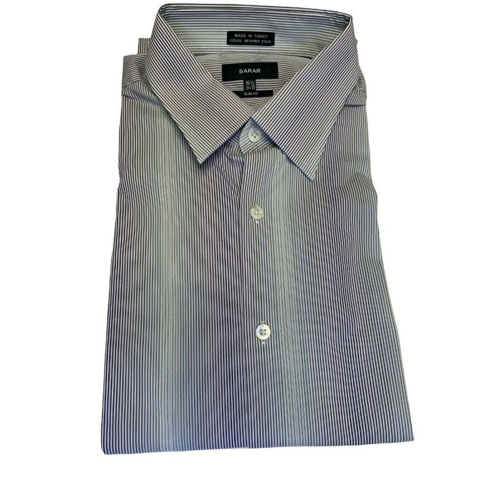 Sarar Men's Button Down Blue Gray Shirt, Slim Fit, Size 16 1/2 34/35